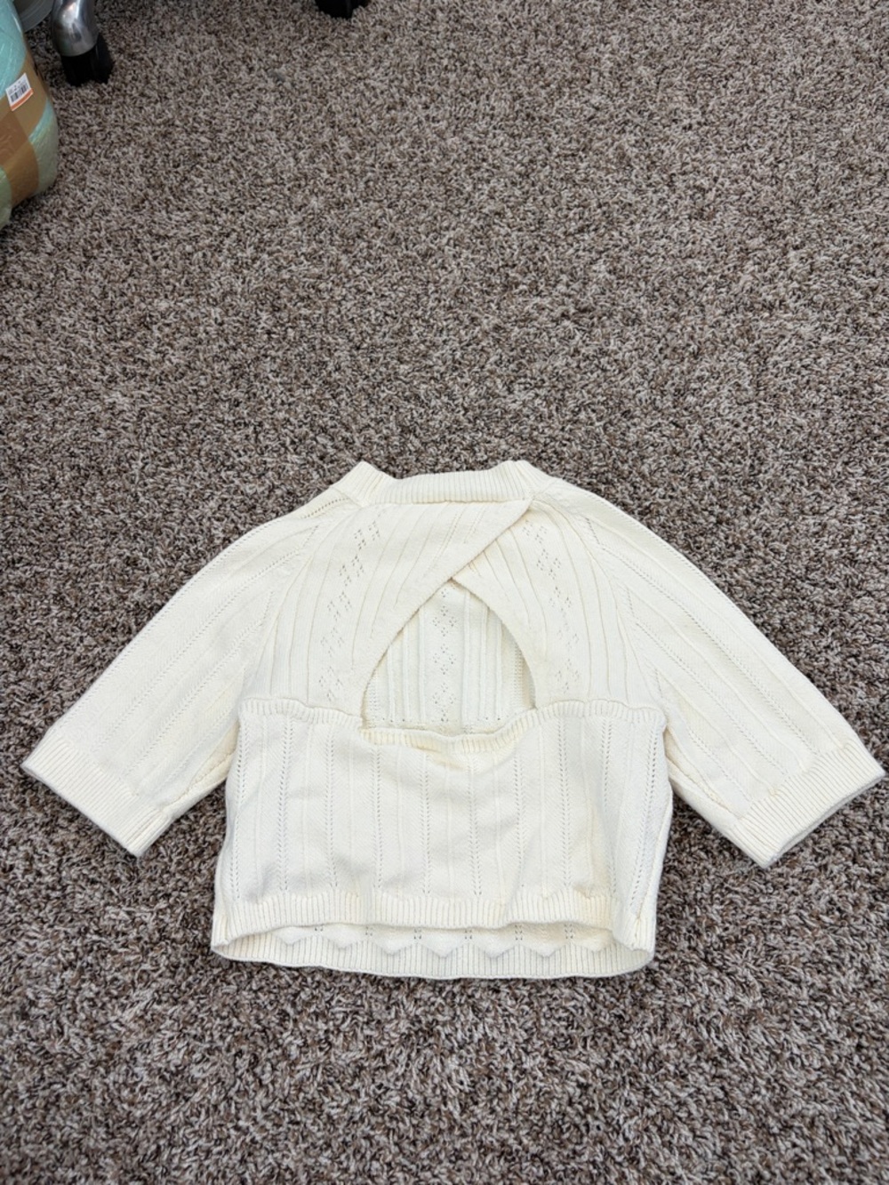 Free People Cream Knit Crop Sweater Top - Picture 2 of 3